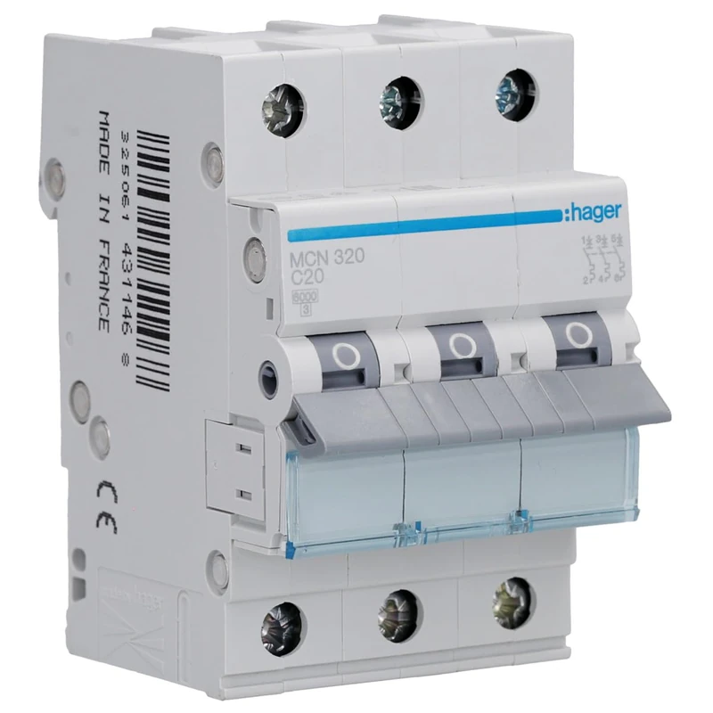 Hager MCN320 LS Switch 3P 6kA C-20A 3M Screw Technology - Image 1
