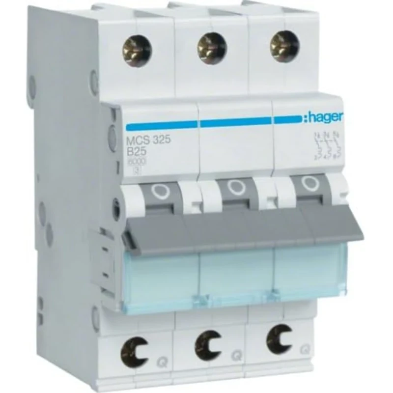 Hager MCS325 Circuit Breaker 25 A 3POLE 6KA C 3 M QC