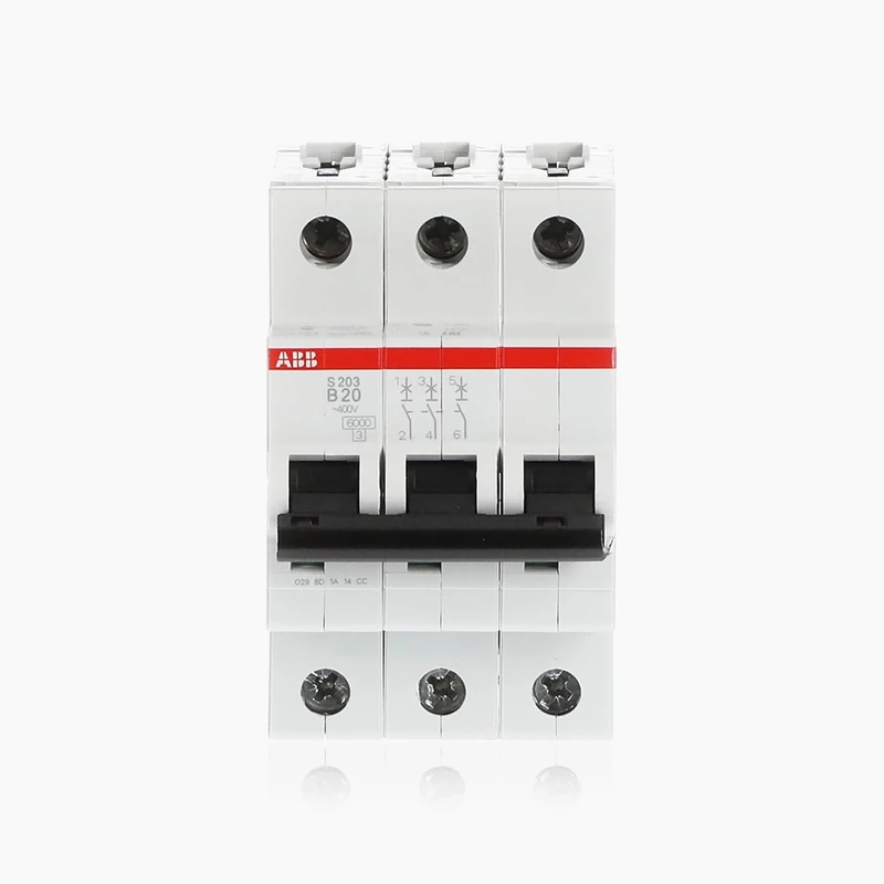 ABB S203-B20 Miniature Circuit Breaker, 3 Pole, Type B, 6/10kA Breaking Capacity, 20 Amp Current (2CDS253001R0205)