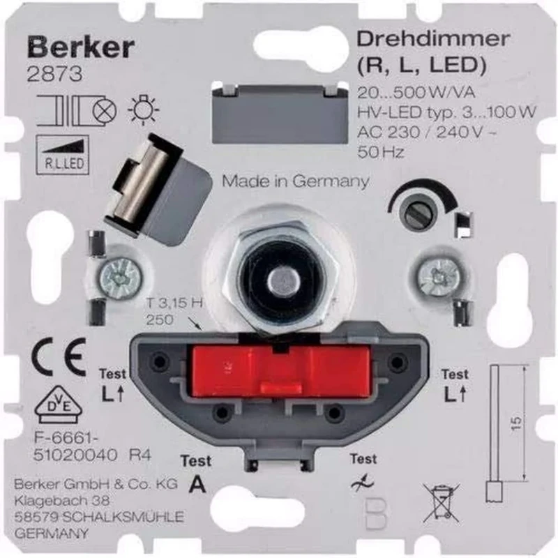 BERKER 2873 Dimmer Turn/Push Button 20-500 W LED - Image 1