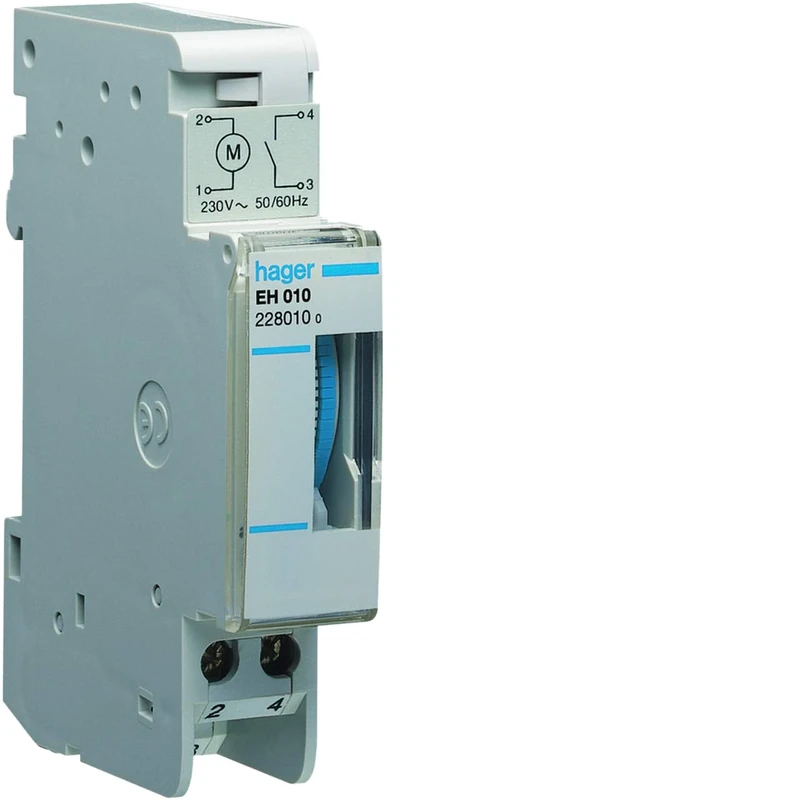 Hager EH010 Electromechanical Time Switch, Daily Programming Cycle, 16A, Inverter, No Power Reserve, White