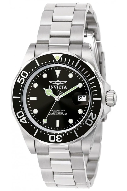 Invicta Pro Diver 9307 Men's Watch - Waterproof - Analogue - Quartz Movement - stainless steel with black dial - 40mm