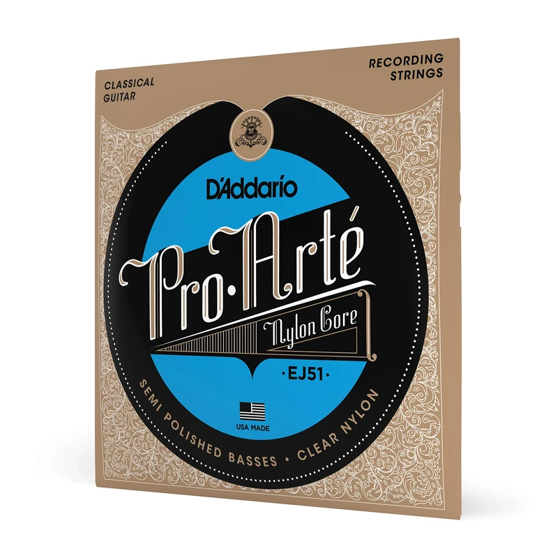 D'Addario Guitar Strings - Pro-Arte Classical Guitar Strings - EJ51 - Nylon Guitar Strings - Semi Polished Basses Nylon Core, Hard Tension