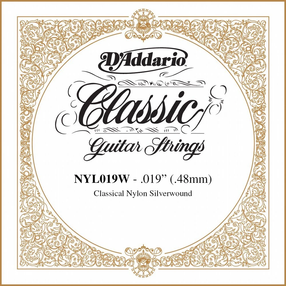 D'Addario .019 Silver Plated Copper Single String for Classical Guitar