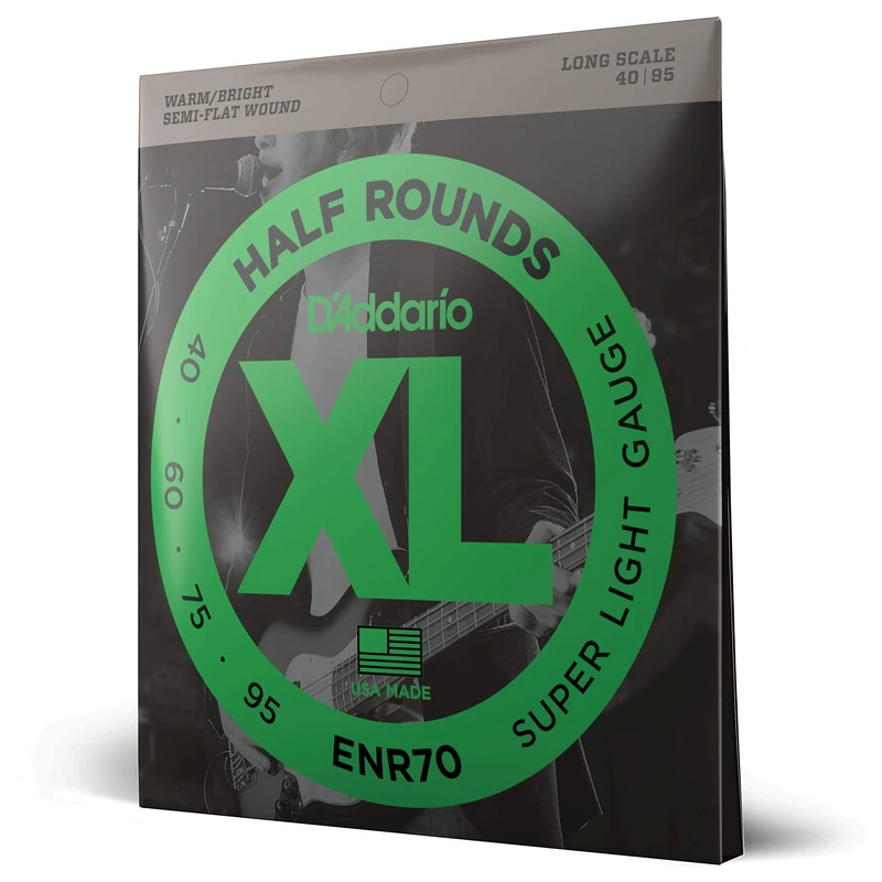 D'Addario XL Half Rounds Bass Guitar Strings - ENR70 - Long Scale - Super Light, 40-95