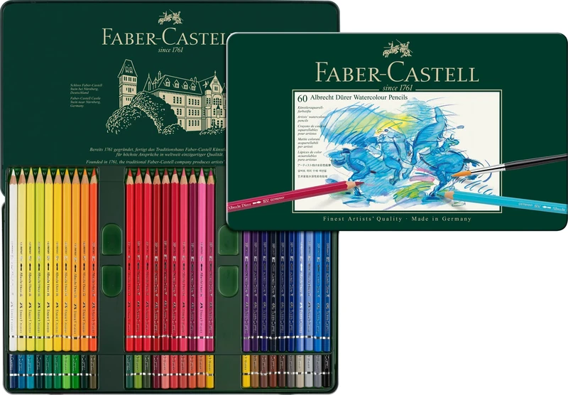 Faber-Castell Art & Graphic Albrecht Dürer Watercolour Pencil, Multicoloured, Tin Of 60, For Art, Craft, Drawing, Sketching, Home, School, University, Colouring
