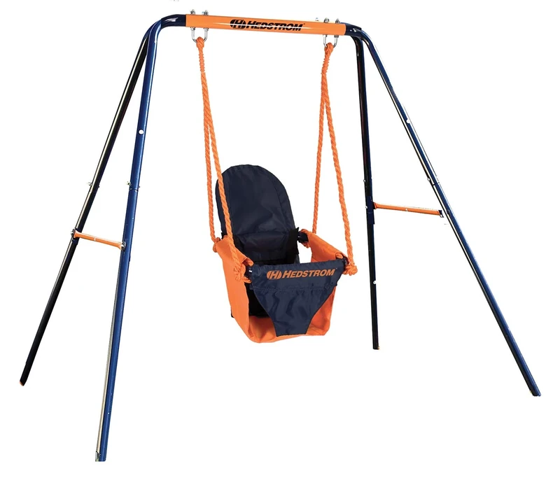 Hedstrom Folding Baby Swing Set | Age 6-36 Months | Outdoor Garden or Home Play Equipment Children | Adjustable Kids Playground | Toddler Toy Chair High Back, Blue/Orange