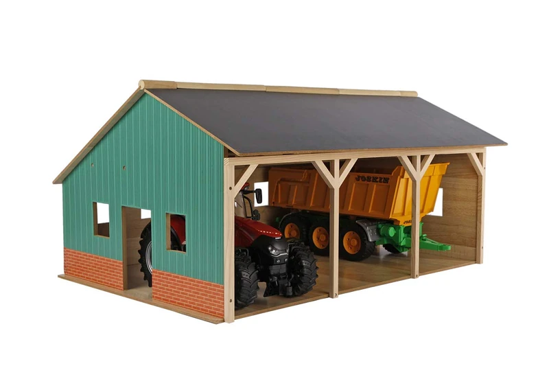 Kids Globe Wooden Farm Shed for 3 Tractors (Scale 1:16)