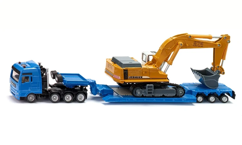 siku 1847, Heavy Load Transporter with Low-Bed Semi-Trailer, 1:87, Metal,Plastic, Blue,Yellow, Detachable semi-trailer