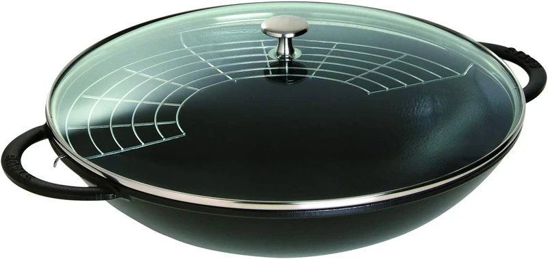 STAUB Wok Round 37 cm Black (Includes Lid and Steaming Rack)