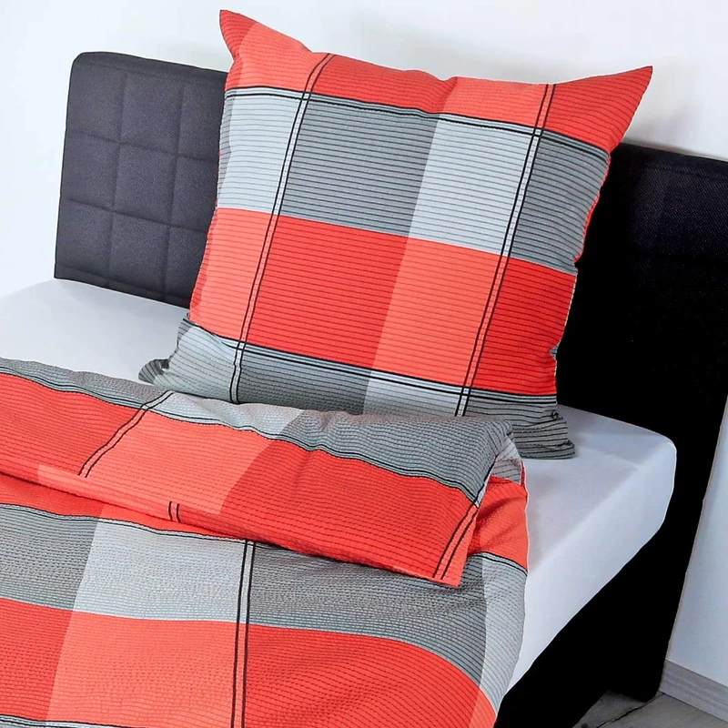 Bierbaum 314370/Maco Satin bed linen non-iron/with zipper, 4311 – stone colour, 100% Cotton, red, 155 cm x 220 cm - Image 1