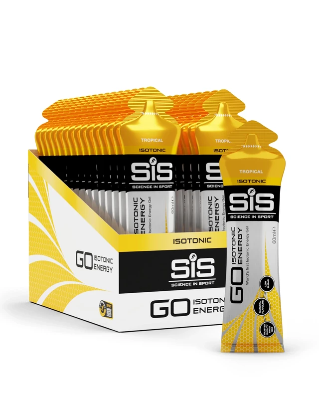 Science In Sport GO Isotonic Energy Gels, Running Gels with 22 g Carbohydrates, Low Sugar, Tropical Flavour, 60 ml Per Serving (30 Pack)