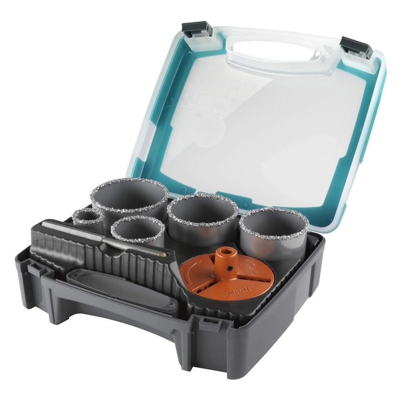 wolfcraft Annular Bit Insert Set, Tungsten Carbide Coated, 7 Pcs. I 3464000 I For brick walls and stone, Ø 33-83 mm, cutting depth 55 mm