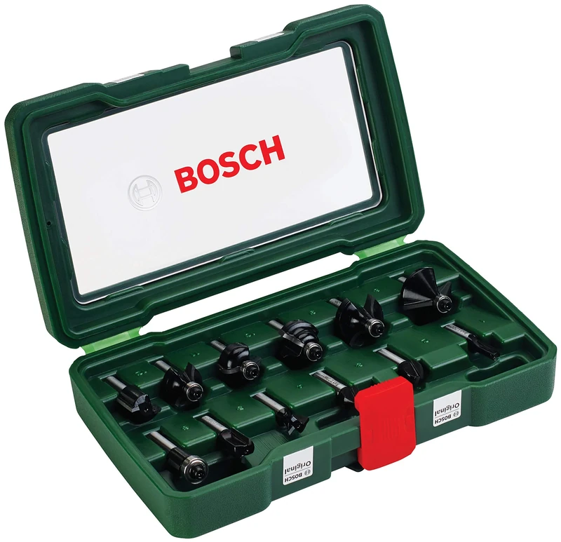 Bosch 12-Piece Tungsten Carbide Router Bit Set (for Wood, Shank Ø 8 mm, Accessory Routers)