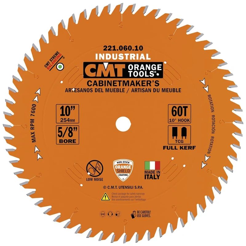 CMT 221.060.10 Industrial Cabinetshop Saw Blade, 10-Inch x 60 Teeth TCG Grind with 5/8-Inch Bore, PTFE Coating