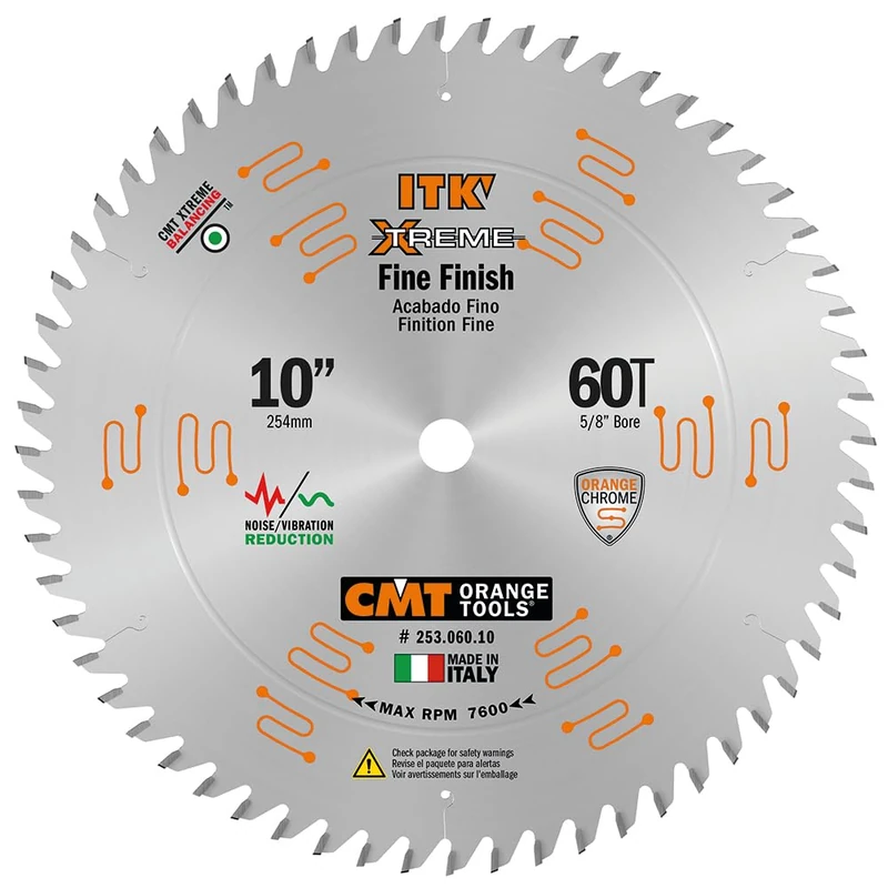 CMT 253.060.10 ITK Industrial Finish Sliding Compound Miter Saw Blade, 10-Inch x 60 Teeth 1FTG+2ATB Grind with 5/8-Inch Bore