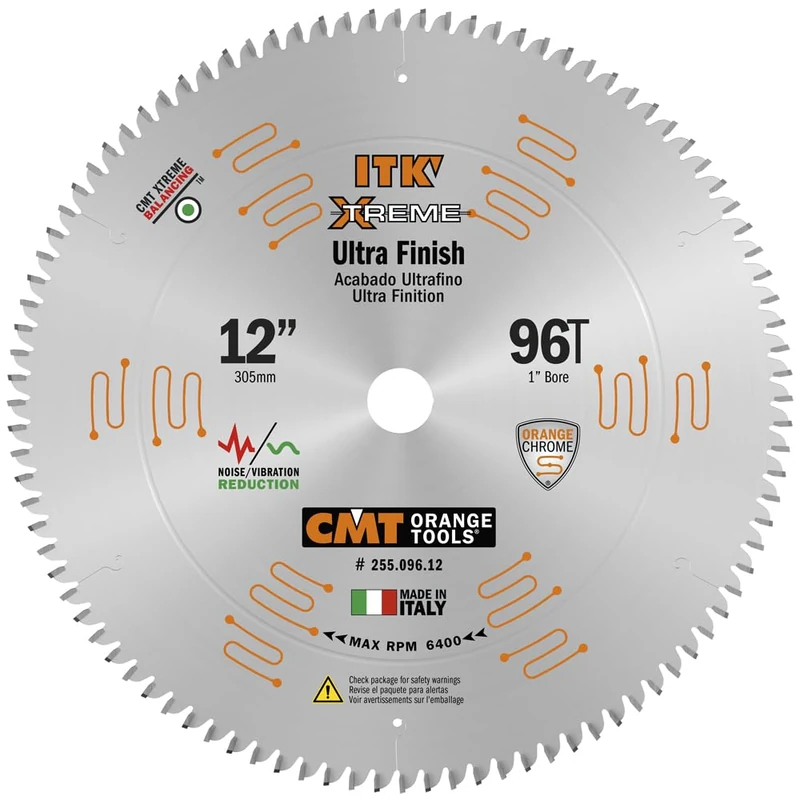 CMT 255.096.12 ITK Industrial Fine Finish Saw Blade, 12-Inch x 96 Teeth 40° ATB Grind with 1-Inch Bore, Black & Orange