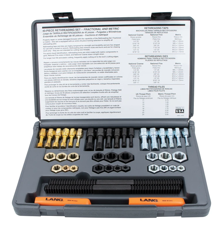 Lang 972 40 Piece Fractional and Metric Thread Restorer Kit