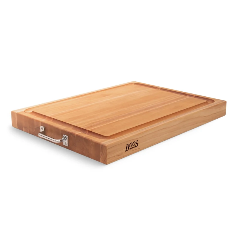 Boos Block BBQ Chopping Board - Stainless Steel Side Grips - Juice Groove - Butchers Block Chopping Board - North American Hard Maple - Meat Carving Board - 24 x 18 x 2,25 Inches