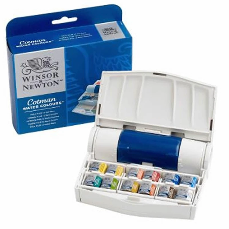 Winsor & Newton 95437 Cotman Watercolour Set-12, 12 x Half Pan Field Plus Set