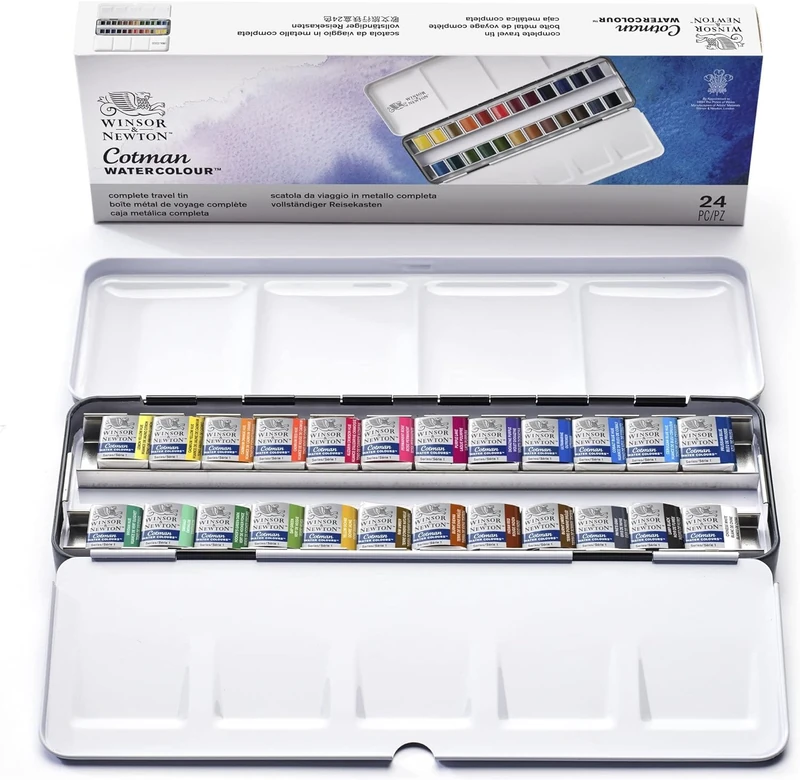Winsor & Newton, Cotman Watercolour, 'Complete Travel Tin' , 24 x Half Pans