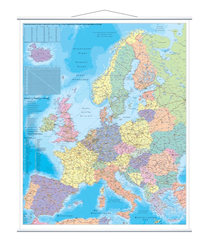 FRANKEN KAM700 Map Board Europe 1:3.600.000 Writable Dry Wipe with Metal Strips Rollable for Wall Mounting 137 x 97 cm
