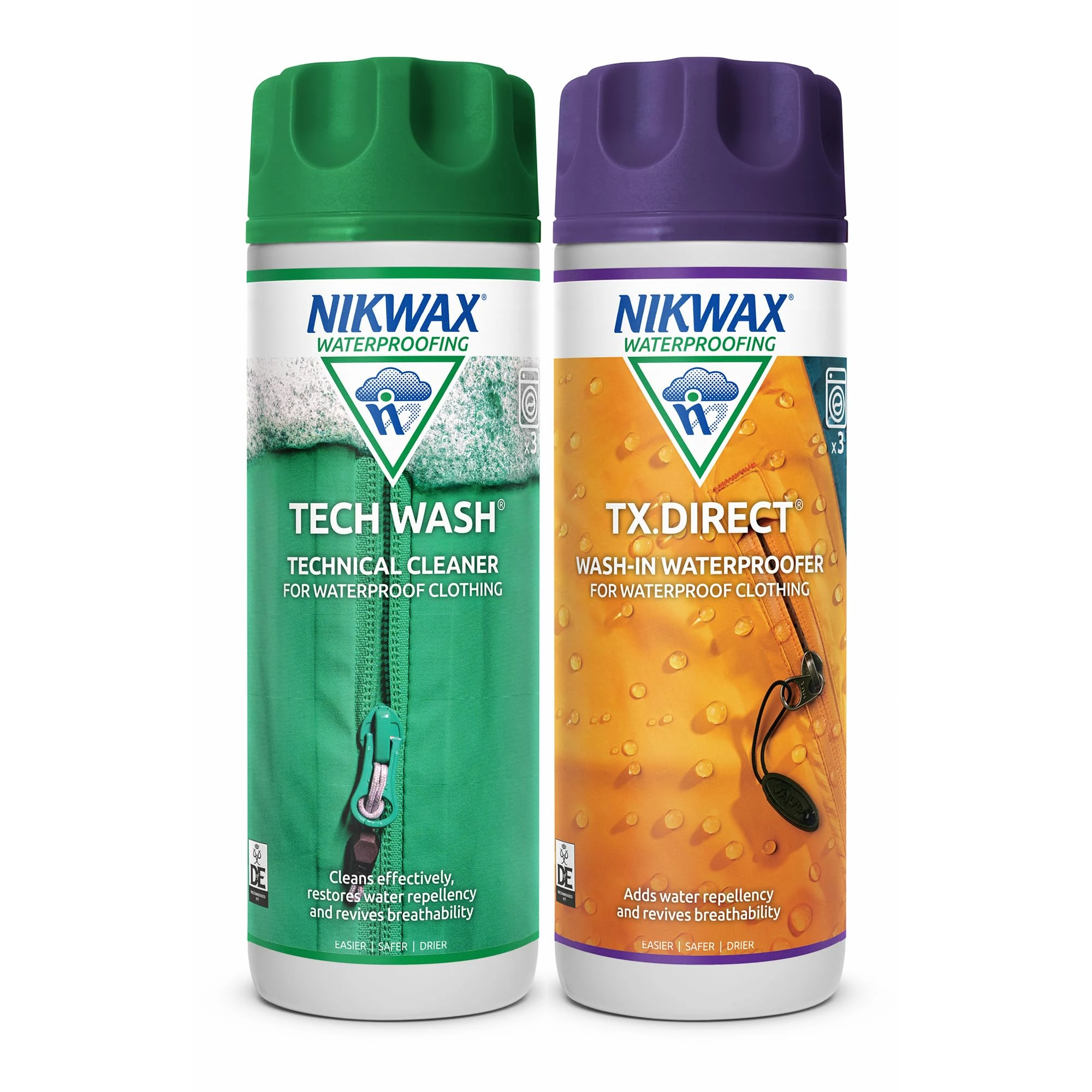 Nikwax TECH WASH and TX DIRECT Twin Pack, Technical Cleaner and Wash-In Waterproofer for Waterproof Clothing, 2x 300ml