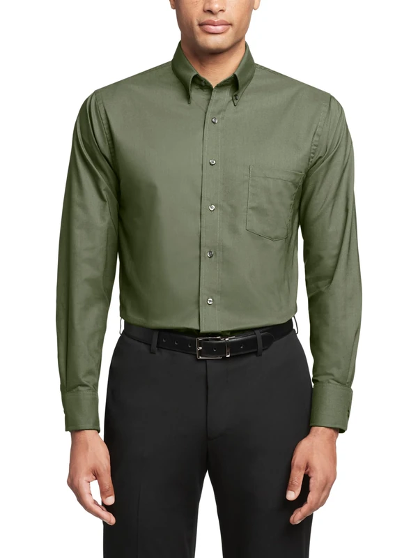 Van Heusen Men's Oxford Plain Casual Shirt Regular Fit Dress, Dark Green, 15.5"-16" Neck 33"-34" Sleeve