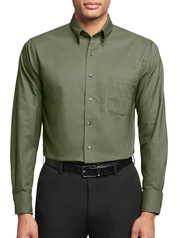 Van Heusen Men's Oxford Plain Casual Shirt Regular Fit Dress, Dark Green, 14.5"-15" Neck 32"-33" Sleeve
