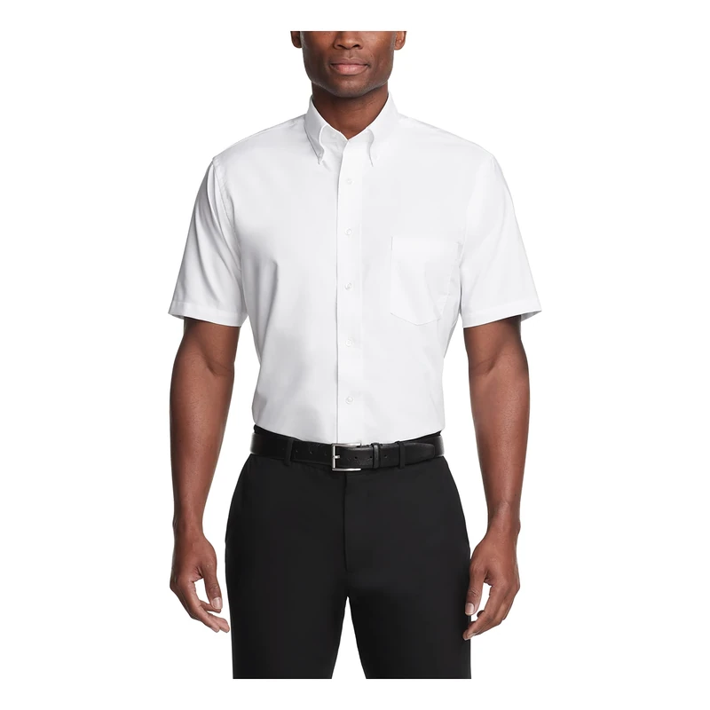 Van Heusen Men's Short Sleeve Dress Shirt Regular Fit Oxford Solid, White, S