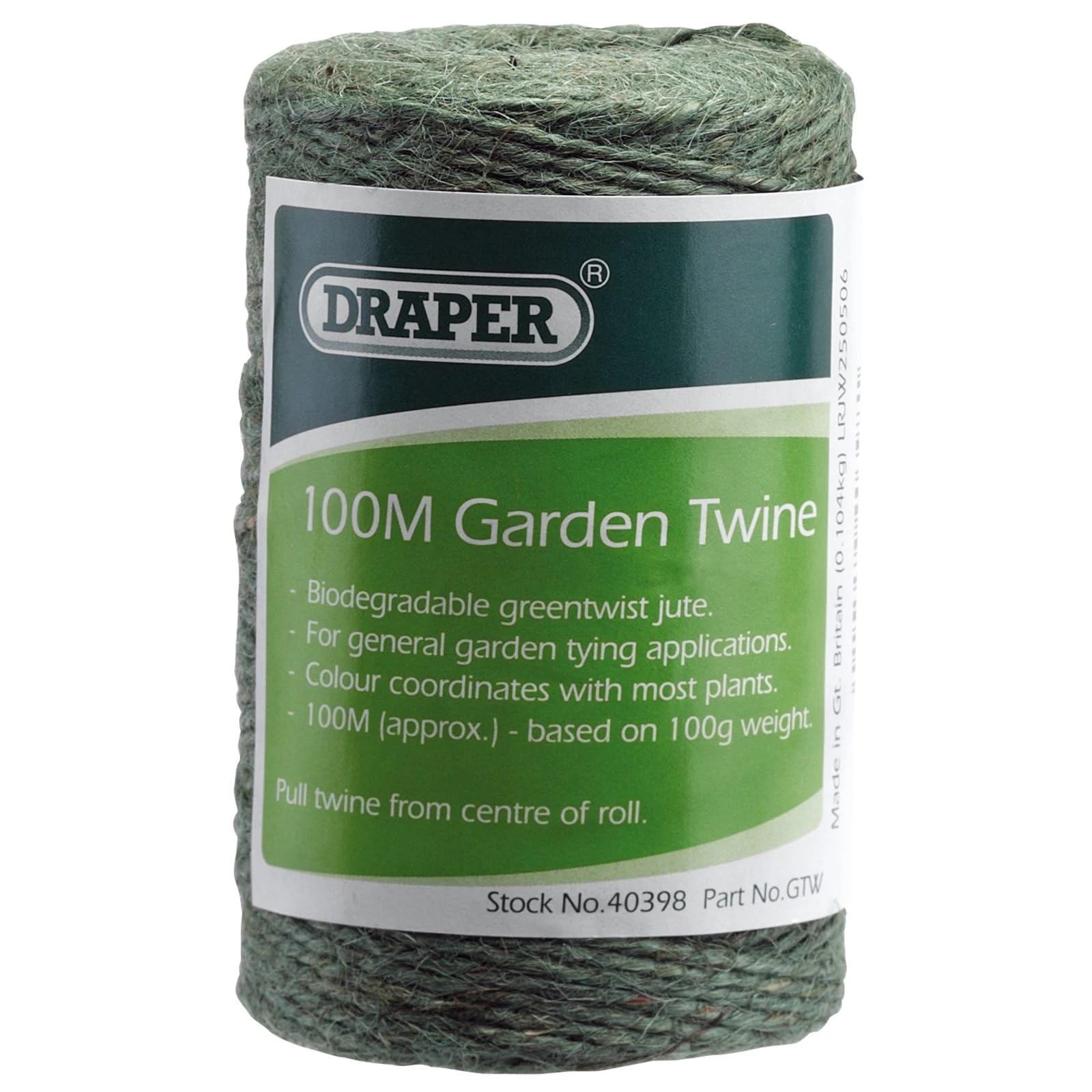 Draper 100m Garden Twine | Strong Garden String | Jute Twine String for Climbing Plants - Green | 40398