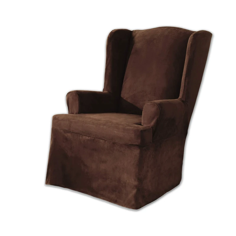 Surefit Suede Box Cushion Sofa One Piece Slipcover, Relaxed Fit, Polyester, Machine Washable, Blend, Chocolate Color, Wing Chair