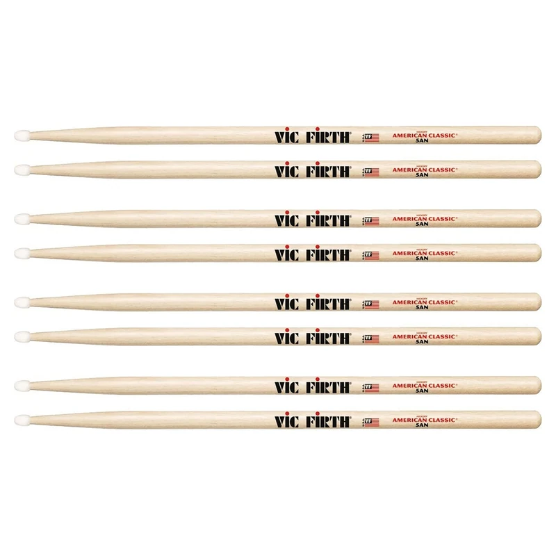Vic Firth American Classic Series Drumsticks - 5AN - American Hickory - Nylon Tip - 4 x Pair Value Pack