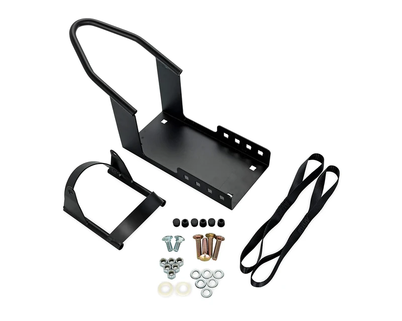 Camco Motorcycle Wheel Chock with Handlebar Straps | Keeps Your Motocycle Upright During Transit | Mountable | Universal Tire Fit (66100)