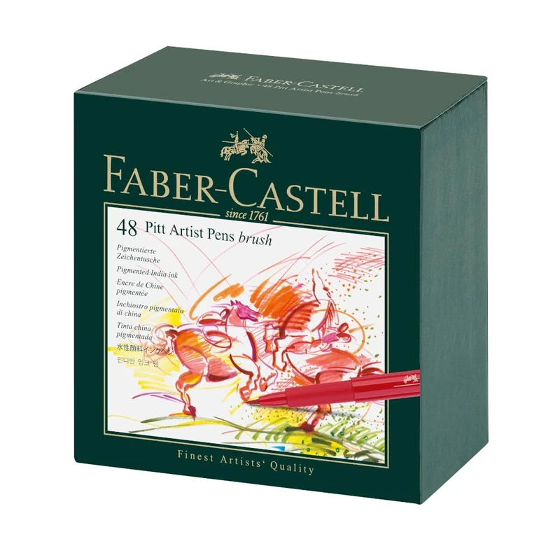 Faber-Castell Art & Graphic Pitt Artist Pen Brush India Ink Pen, Multicoloured, Studio Box Of 48, For Art, Craft, Drawing, Sketching, Home, School, University, Colouring