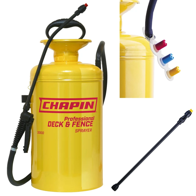 Chapin 30600 2-Gallon Professional Tri-Poxy Steel Deck Sprayer for Deck Cleaners and Transparent Stains and Sealers, Yellow/Red
