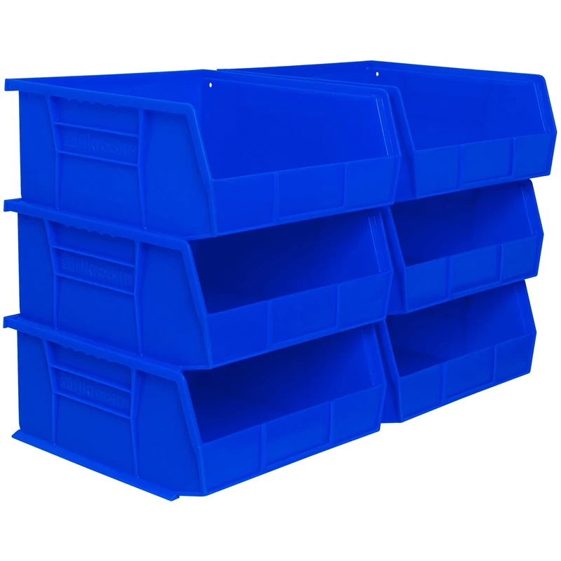 Akro-Mils 30235 AkroBins Plastic Storage Bins, Space-Saving Stackable Bins for Garage, Pantry, Craft Organization, 27.94 cm x 27.94 cm x 12.7 cm, Blue, 6-Pack
