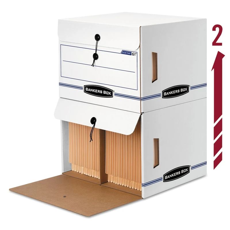 Bankers Box 00061 Side-Tab File Storage Box, Letter, 15-1/4 x 13-1/2 x 10-3/4, White/Blue (Case of 12)