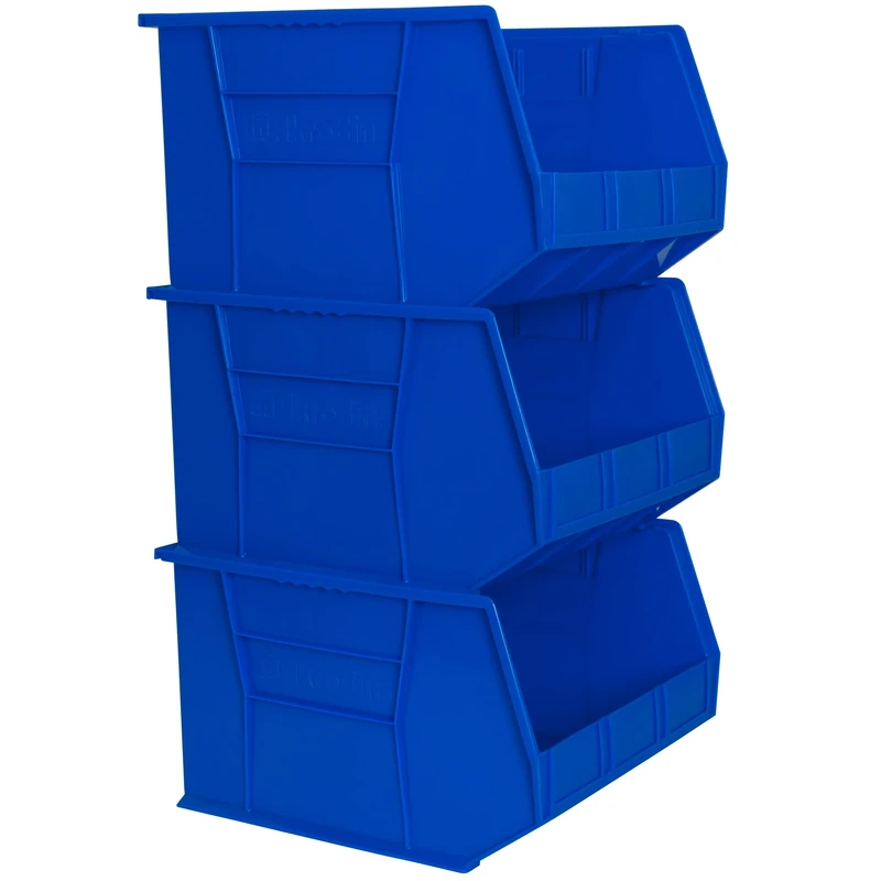 Akro-Mils 30270 AkroBins Plastic Storage Bins, Space-Saving Stackable Bins for Garage, Pantry, Craft Organization, 45.72 cm x 40.64 cm x 27.94 cm, Blue, 3-Pack