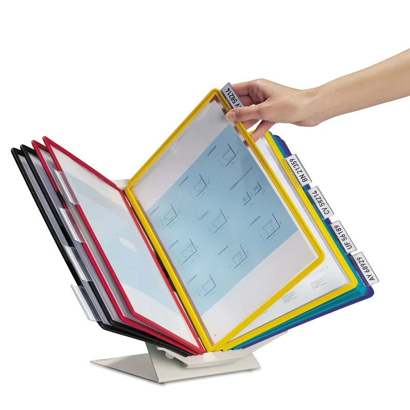Durable VARIO Display Panel Desk Unit - 10 Panels and Tabs in Assorted Colors - Perfect for Storing and Displaying Letter Size Documents
