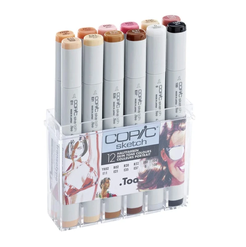 Copic Sketch Coloured Marker Pen - Set of 12 Portrait Colours, For Art & Crafts, Colouring, Graphics, Highlighter, Design, Anime, Professional & Beginners, Art Supplies & Colouring Books