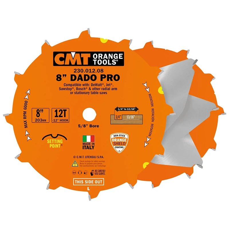CMT 230.012.08 Dado Pro Set, 8-Inch x 12 Teeth FTG+ATB Grind with 5/8-Inch Bore - Image 1
