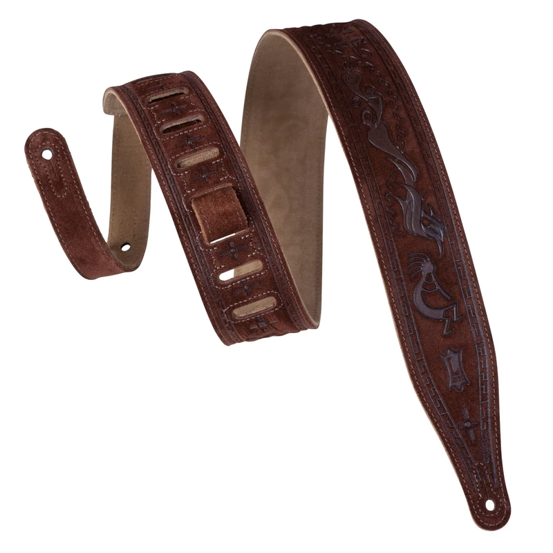 Levy's Leathers Ms17t03-brn 2.5 inch Suede Leather Tooled Guitar Strap with Kokopelli Design - Brown