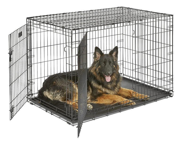 MidWest Homes for Pets 122 cm Two-Door iCrate Folding Dog Crate with Divider Panel, Leak-Proof Tray & Secure Latches – Metal Wire Kennel for XL Breeds – Portable, Durable & Easy to Assemble