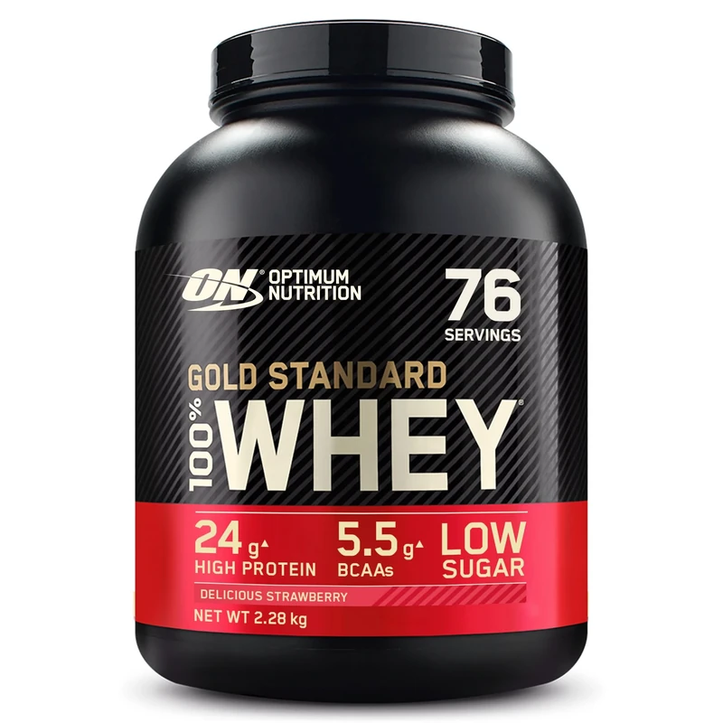 Optimum Nutrition Gold Standard Whey Muscle Building and Recovery Protein Powder With Naturally Occurring Glutamine and Amino Acids, Delicious Strawberry, 76 Servings, 2.28kg, packaging may vary
