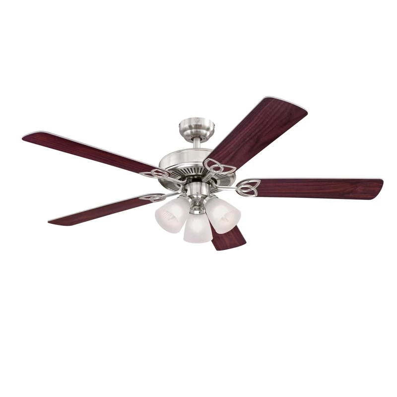 Westinghouse Lighting 7237100 Vintage Indoor Ceiling Fan with Light, 52 Inch, Brushed Nickel