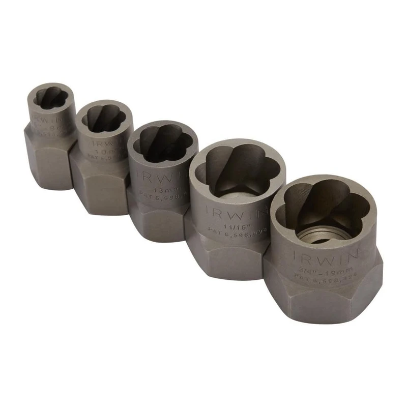 Irwin 394002 Bolt Grip Nut Remover Expansion Set, 5/16" (8mm), 10mm, 13mm, 11/16", 3/4" (19mm)