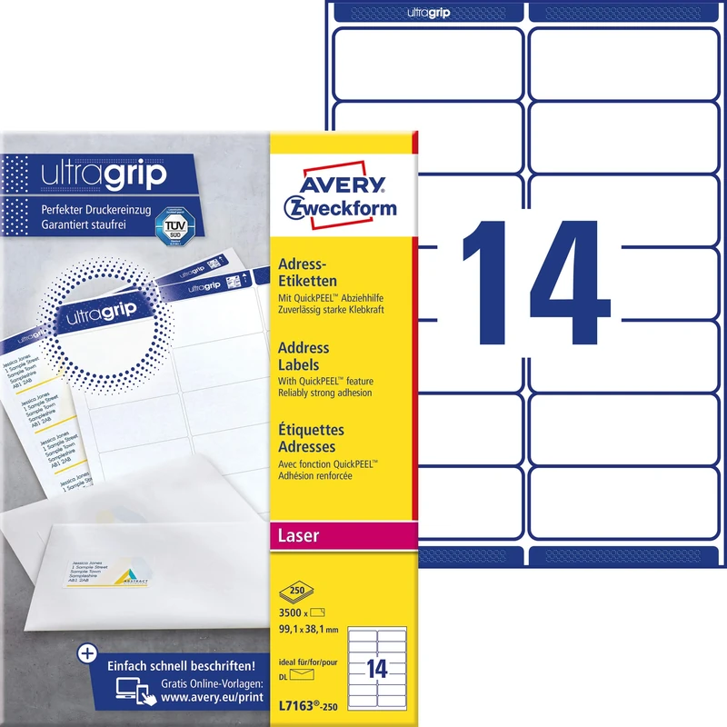 Avery L7163-250 - QuickPEEL Address Label 99x38mm L7163-250 (3500Labels)
