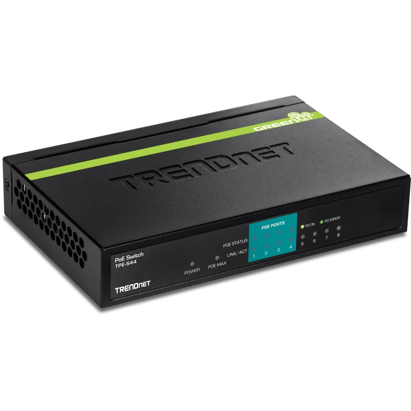 TRENDnet 8-Port 10/100 Mbps PoE Switch, 4 x 10/100, 4 x 10/100 PoE, 802.3af, 30 W PoE Budget, TPE-S44