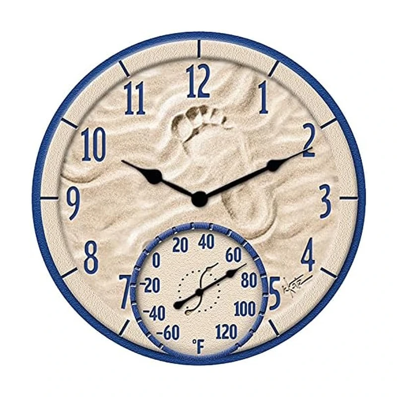 Taylor Precision Products, By The Sea Poly Resin Indoor and Outdoor Clock and Thermometer, 14 Inch, Multi-Color